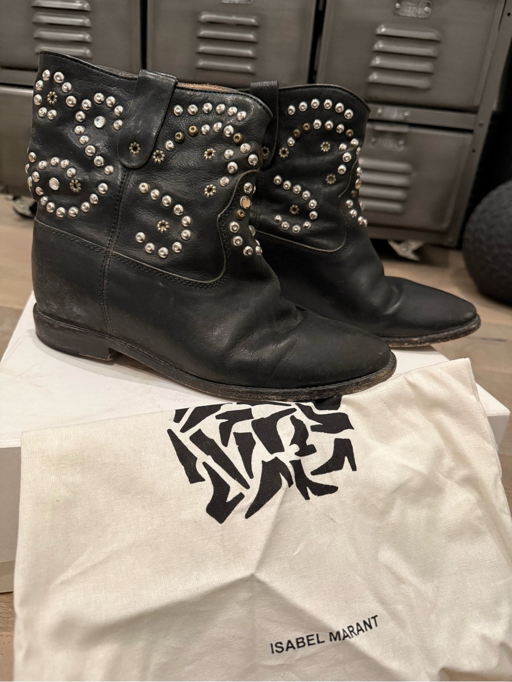 Isabel Marant Caleen Black Leather Stud-Embellished Ankle Boots